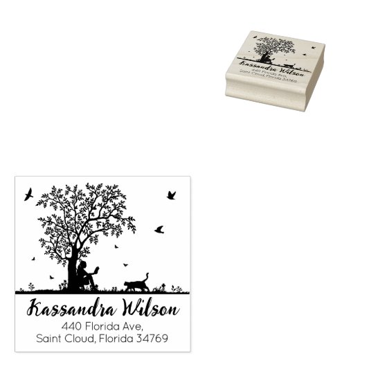 Cute Cat Return-adres Rubberstempel (Gestempeld)