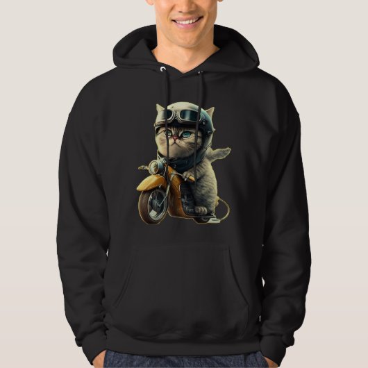 Cute cat riding a motorcycle wearing an helmet hoodie (Voorkant)