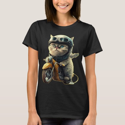 Cute cat riding a motorcycle wearing an helmet t-shirt (Voorkant)