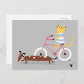 Cute Cat Riding Bicycle met Dog Friend Briefkaart (Voorkant / Achterkant)