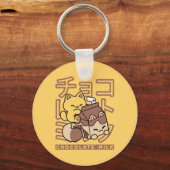Cute Cat Riding Chocolate Milk Carton Kawaii Art Sleutelhanger (Voorkant)
