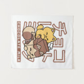 Cute Cat Riding Chocolate Milk Carton Kawaii Art Wandkleed (Voorkant (horizontaal))