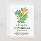 Cute Cat Riding T-Rex Dinosaur Kinder Dino Birthda Kaart (Voorkant)