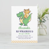 Cute Cat Riding T-Rex Dinosaur Kinder Dino Birthda Kaart (Staand voorkant)