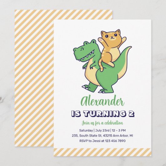 Cute Cat Riding T-Rex Dinosaur Kinder Dino Birthda Kaart (Voorkant / Achterkant)