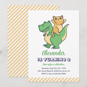 Cute Cat Riding T-Rex Dinosaur Kinder Dino Birthda Kaart