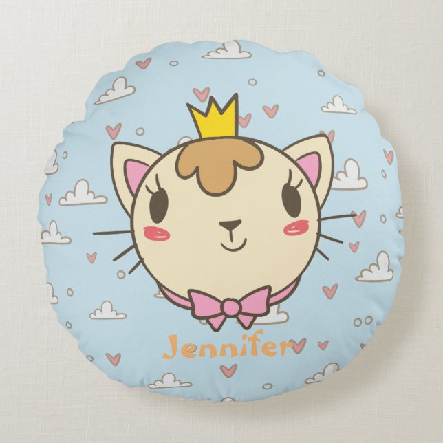 Cute Cat Rond Kussen (Voorkant)
