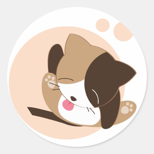 Cute Cat Ronde Sticker (Voorkant)