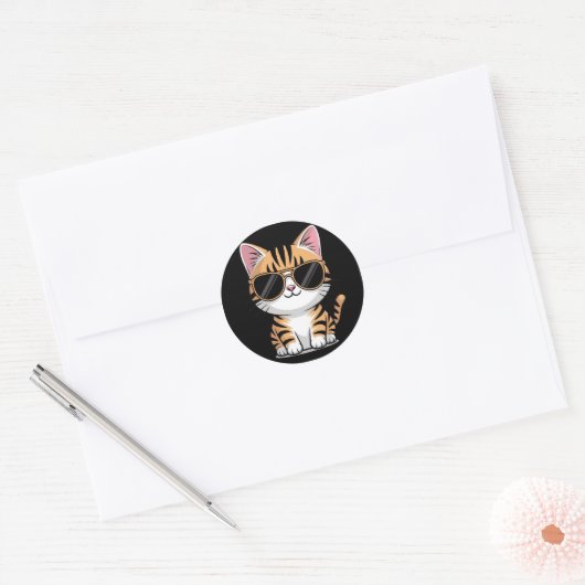 Cute cat ronde sticker (Envelop)