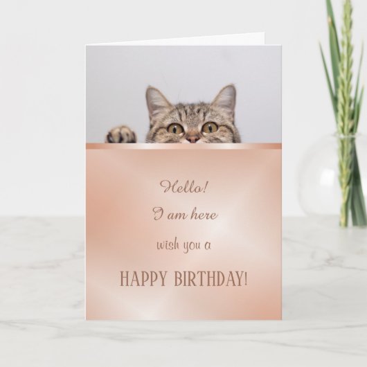 Cute Cat Roos Gold Birthday Kaart (Voorkant)