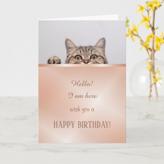 Cute Cat Roos Gold Birthday Kaart (Gele Bloem)