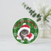 Cute Cat Round Kerstmis Kaart (Staand voorkant)