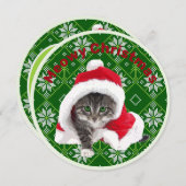 Cute Cat Round Kerstmis Kaart (Voorkant / Achterkant)
