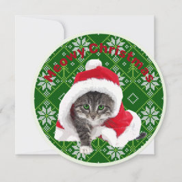 Cute Cat Round Kerstmis Kaart