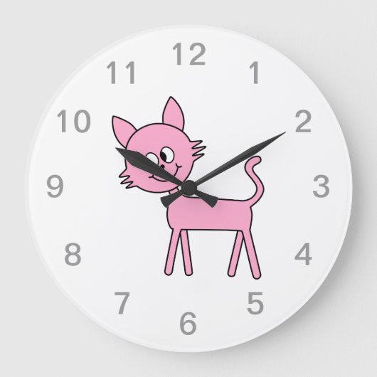 Cute Cat. Roze kat loopt. Grote Klok (Voorkant)