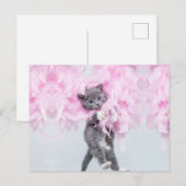 Cute Cat roze pluim Briefkaart (Voorkant / Achterkant)