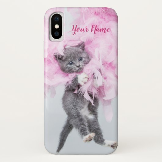Cute Cat roze pluim Case-Mate iPhone Case (Achterkant)
