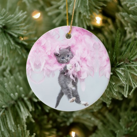 Cute Cat roze pluim Keramisch Ornament (Boom)