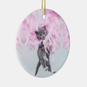 Cute Cat roze pluim Keramisch Ornament (Rechts)