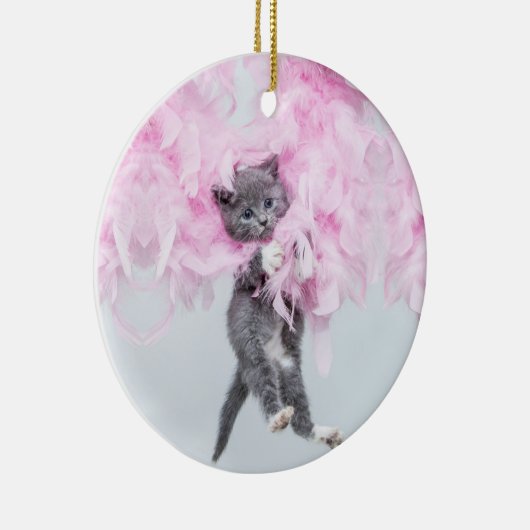 Cute Cat roze pluim Keramisch Ornament (Rechts)