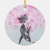 Cute Cat roze pluim Keramisch Ornament (Voorkant)