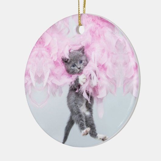 Cute Cat roze pluim Keramisch Ornament (Links)