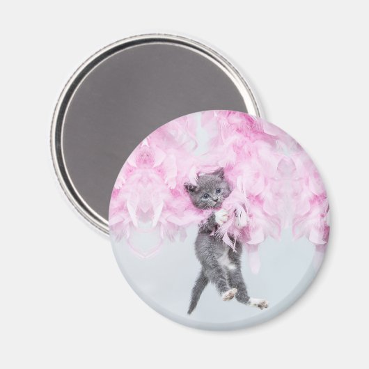Cute Cat roze pluim Magneet (Voorkant / Achterkant)