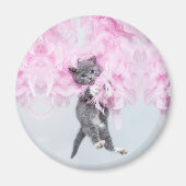 Cute Cat roze pluim Magneet (Voorkant)