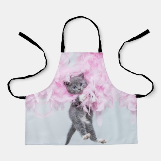 Cute Cat roze pluim Schort (Voorkant)