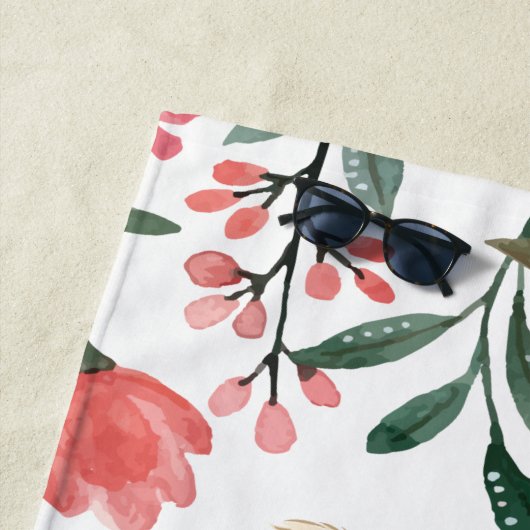 Cute Cat roze Roses Blush Flowers Aangepaste naam Strandlaken (In situ)