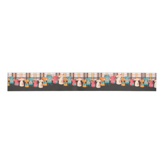 Cute Cat Rustic Pattern Grosgrain Lint (Voorkant)