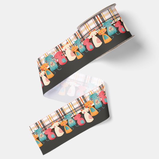 Cute Cat Rustic Pattern Grosgrain Lint (Achterkant)