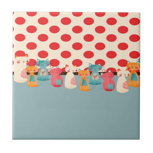 Cute Cat Rustic Pattern Tegeltje (Voorkant)