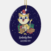 Cute Cat Santa Kerstmis Snowy Winter Holiday Keramisch Ornament (Rechts)