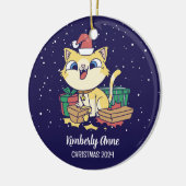 Cute Cat Santa Kerstmis Snowy Winter Holiday Keramisch Ornament (Links)