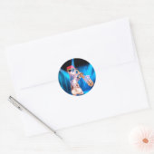 Cute Cat Saxophonist Ronde Sticker (Envelop)