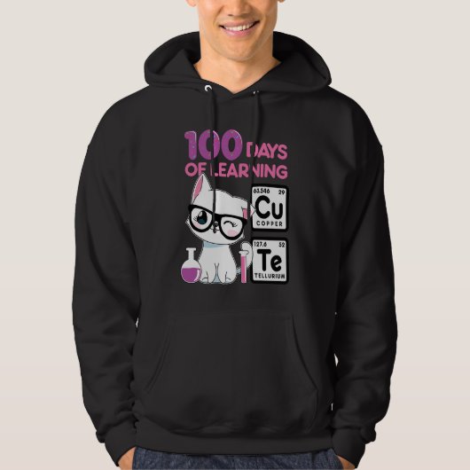 Cute cat scientist 100 school days girls hoodie (Voorkant)