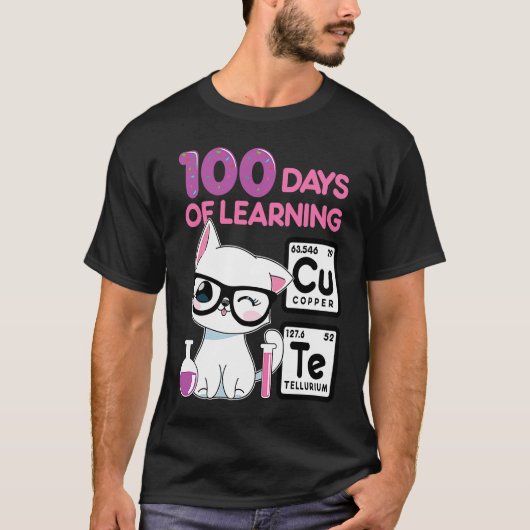 Cute cat scientist 100 school days girls t-shirt (Voorkant)