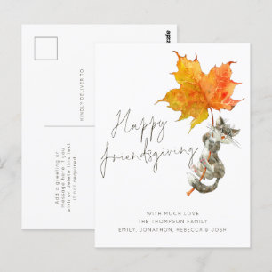 Cute Cat Script Happy Friendsgiving Thanksgiving Briefkaart
