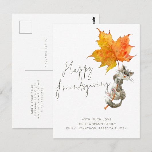 Cute Cat Script Happy Friendsgiving Thanksgiving Briefkaart (Voorkant / Achterkant)