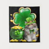Cute Cat Shamrock Irish Saint Patrick Day Wandkleed (Voorkant)