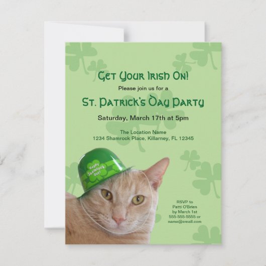 Cute Cat Shamrock Pet St. Patrick's Day Party Kaart (Voorkant)