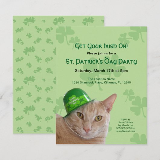 Cute Cat Shamrock Pet St. Patrick's Day Party Kaart (Voorkant / Achterkant)