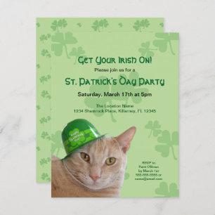 Cute Cat Shamrock Pet St. Patrick's Day Party Kaart