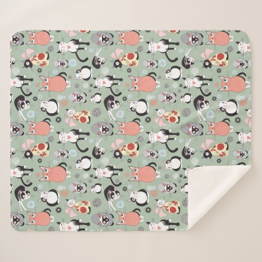 Cute Cat Sherpa Fleece Blanket Deken (Voorkant (horizontaal))