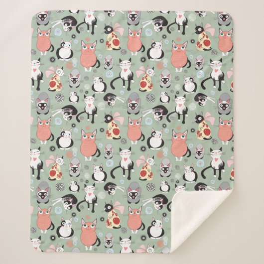 Cute Cat Sherpa Fleece Blanket Sherpa Deken (Voorkant)