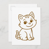 Cute Cat Simple Design Brown on White Briefkaart (Voorkant / Achterkant)