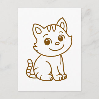 Cute Cat Simple Design Brown on White Briefkaart