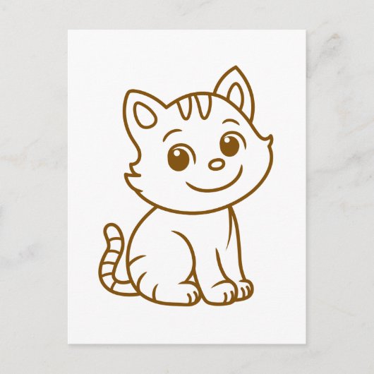 Cute Cat Simple Design Brown on White Briefkaart (Voorkant)
