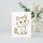 Cute Cat Simple Design Brown on White Briefkaart (Staand voorkant)